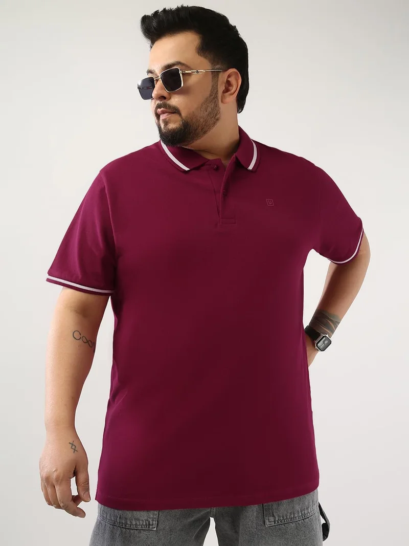Urbano Plus Men's Wine Solid Regular Fit Half Sleeve Cotton Polo T-Shirt