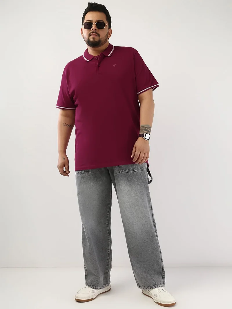 Urbano Fashion  Urbano Plus Men's Wine Solid Regular Fit Half Sleeve Cotton Polo T-Shirt  | Best Price UAE