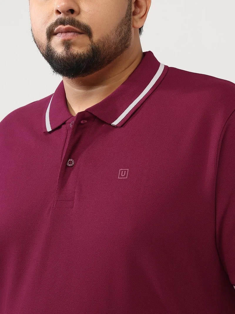 Urbano Fashion  Urbano Plus Men's Wine Solid Regular Fit Half Sleeve Cotton Polo T-Shirt  | Best Price UAE