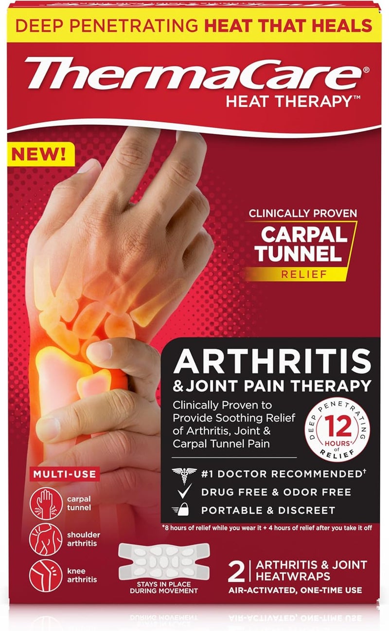 ThermaCare Arthritis Heat Wraps  Targeted Joint Pain Relief for Hands Wrists  Knees  8Hour Therapeutic Heat Therapy  Flexible Discreet  Portable  DrugFree  2Count - Image 1