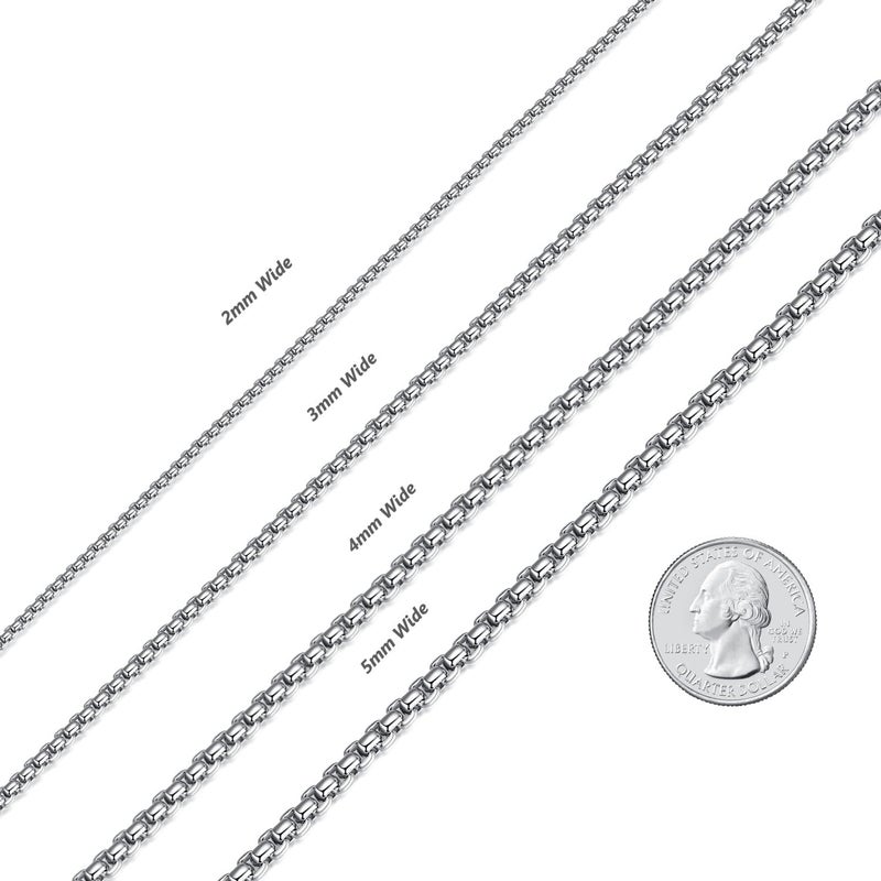 FOSIR Mens Chain Necklaces, 5mm Stainless Steel Rolo Chain Necklace for Men and Women, Silver Tone Box Chains for Men, 18 Inch - Image 3