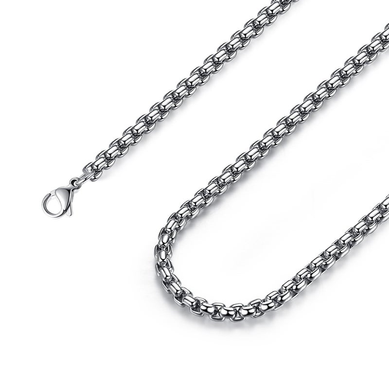 FOSIR Mens Chain Necklaces, 5mm Stainless Steel Rolo Chain Necklace for Men and Women, Silver Tone Box Chains for Men, 18 Inch - Image 1