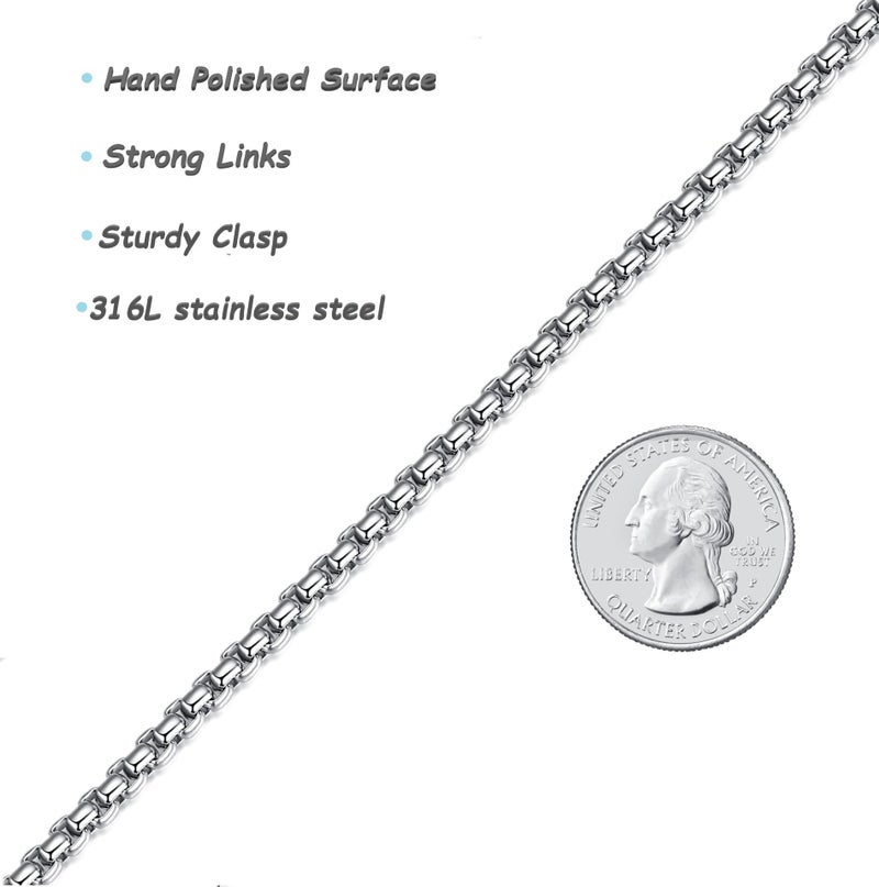 FOSIR Mens Chain Necklaces, 5mm Stainless Steel Rolo Chain Necklace for Men and Women, Silver Tone Box Chains for Men, 18 Inch - Image 2