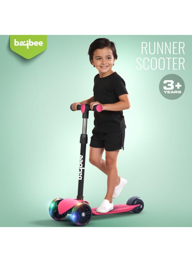بيبي سكوتر بايبي زومي للأطفال، سكوتر قابل للطي مع مقبض قابل لتعديل الارتفاع وفرامل، سكوتر تزلج مع عجلات من البولي يوريثان LED، سكوتر ركض للأطفال من 3 إلى 8 سنوات للأولاد والبنات (وردي غامق) - Image 2