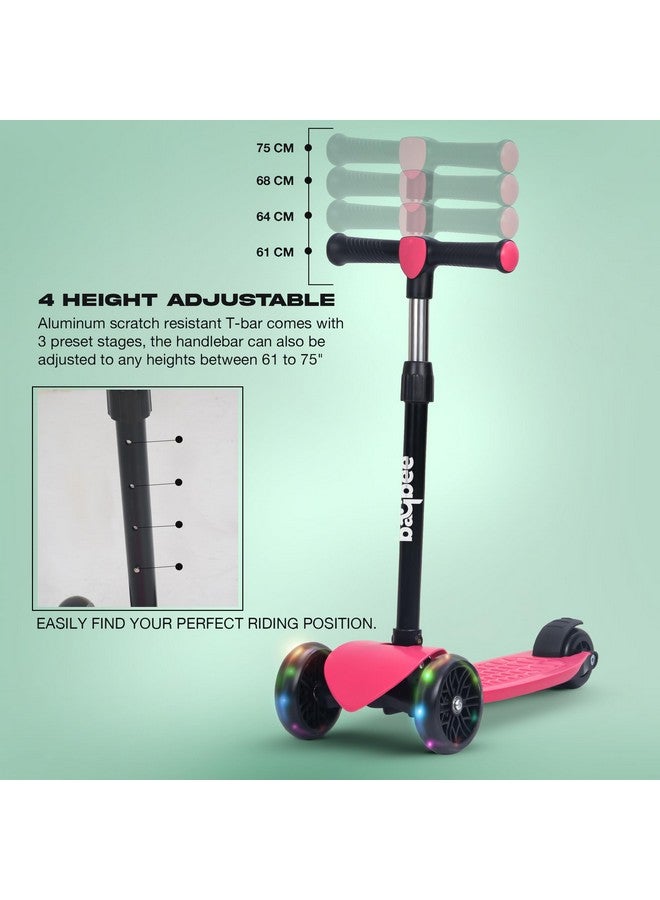 بيبي سكوتر بايبي زومي للأطفال، سكوتر قابل للطي مع مقبض قابل لتعديل الارتفاع وفرامل، سكوتر تزلج مع عجلات من البولي يوريثان LED، سكوتر ركض للأطفال من 3 إلى 8 سنوات للأولاد والبنات (وردي غامق) - Image 3