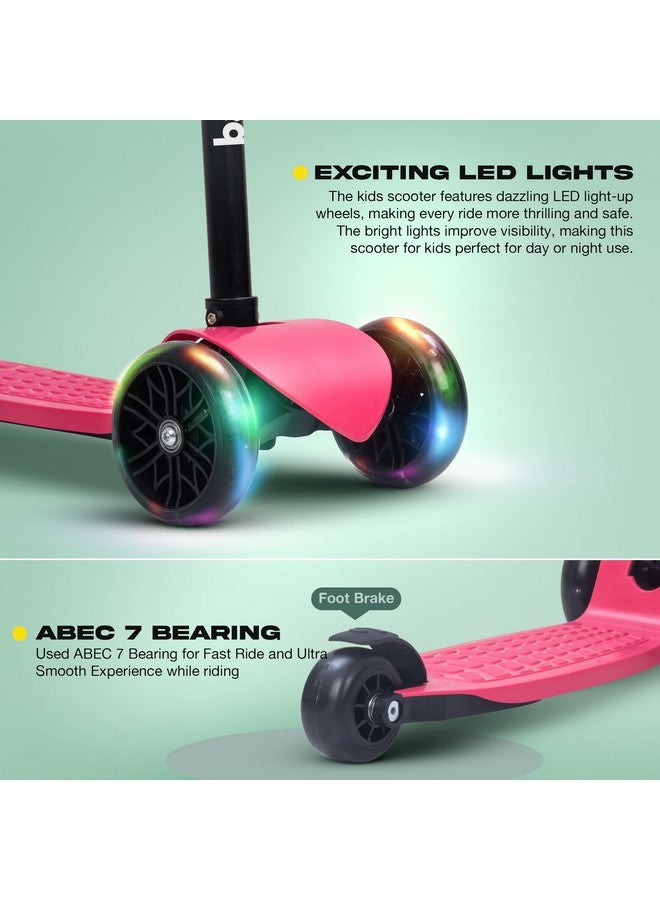 بيبي سكوتر بايبي زومي للأطفال، سكوتر قابل للطي مع مقبض قابل لتعديل الارتفاع وفرامل، سكوتر تزلج مع عجلات من البولي يوريثان LED، سكوتر ركض للأطفال من 3 إلى 8 سنوات للأولاد والبنات (وردي غامق) - Image 4