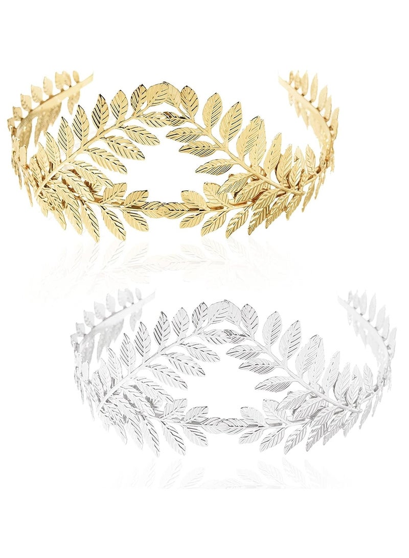 KASTWAVE 2 Pieces Gold Leaf Headband for Women - Elegant Greek Golden Hair Band Crown for Brides & Bridesmaids - Ideal Wedding Hair Accessories - Image 1