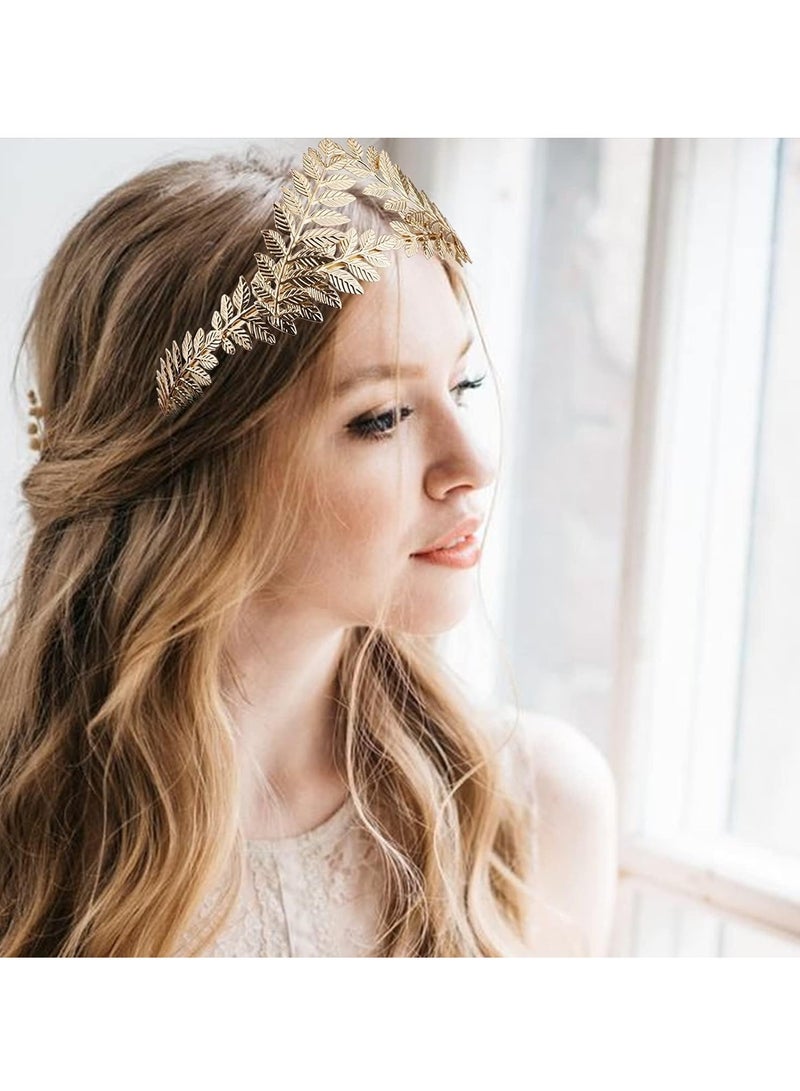 KASTWAVE 2 Pieces Gold Leaf Headband for Women - Elegant Greek Golden Hair Band Crown for Brides & Bridesmaids - Ideal Wedding Hair Accessories - Image 2