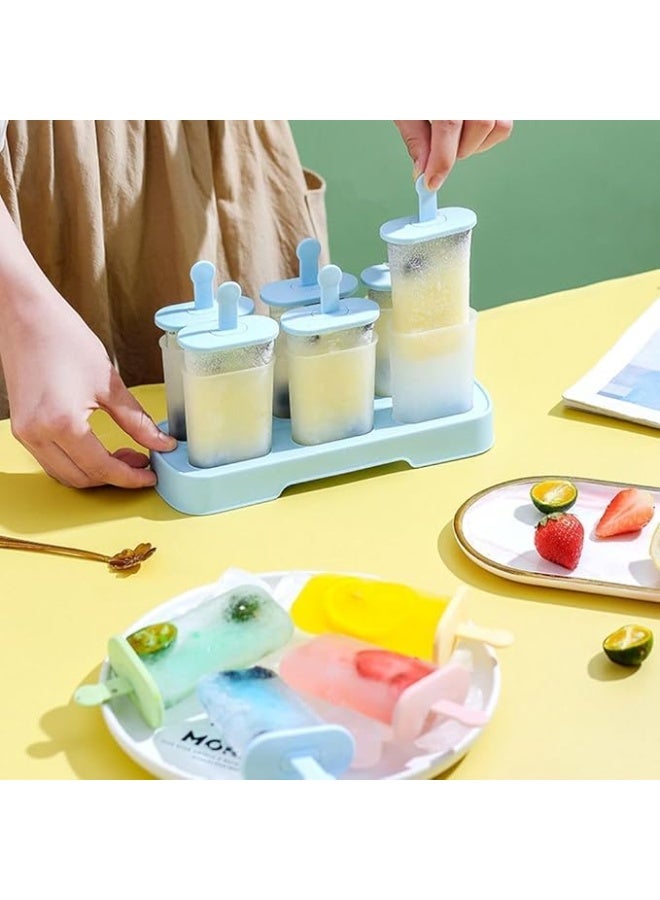 Popsicle Molds Set, 6 Pieces Ice Popsicle Maker, BPA Free Easy Release Ice Pop Molds, Homemade Ice Cream Molds, Reusable Ice Pop Molds, Food Grade Ice Popsicle DIY Moulds, Blue - Image 3