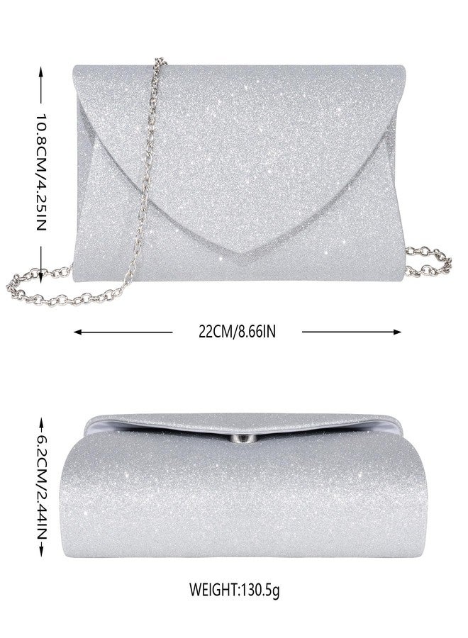 Toptime Clutch Purses for Women, Glitter Envelope Evening Bag with Chain, Women Formal Clutch for Wedding Cocktail Prom (Silver) - Image 2