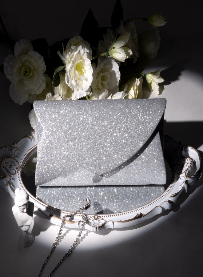 Toptime Clutch Purses for Women, Glitter Envelope Evening Bag with Chain, Women Formal Clutch for Wedding Cocktail Prom (Silver) - Image 3