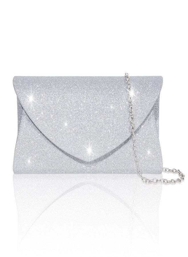 Toptime Clutch Purses for Women, Glitter Envelope Evening Bag with Chain, Women Formal Clutch for Wedding Cocktail Prom (Silver) - Image 1