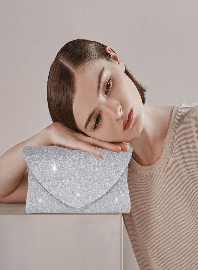 Toptime Clutch Purses for Women, Glitter Envelope Evening Bag with Chain, Women Formal Clutch for Wedding Cocktail Prom (Silver) - Image 5