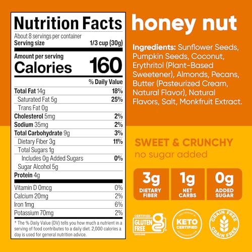 NuTrail Nut Granola Cereal Honey Nut No Sugar Added Keto Low Carb Gluten Free Grain Free Healthy Breakfast 8 oz 3 Count - Image 3