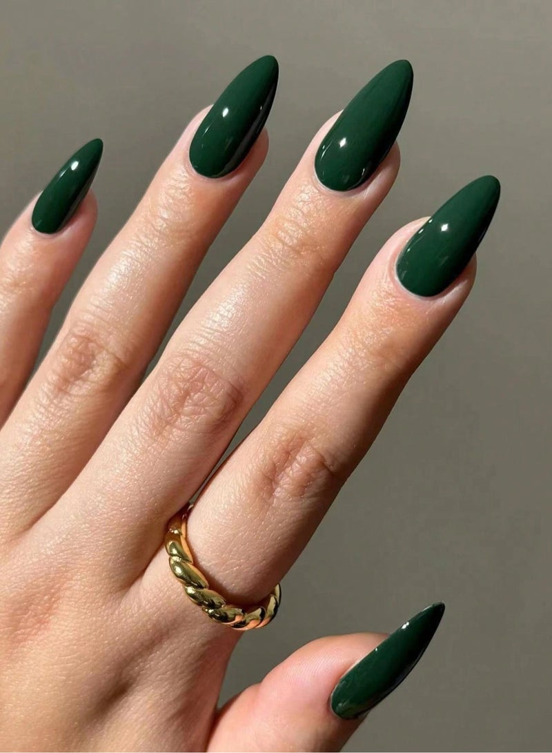 National Day Decorations 24 Pieces Dark Green Fake Nails - Elegant Nail Set Suitable for Daily Looks, Occasions and Saudi National Day Celebration - Image 1