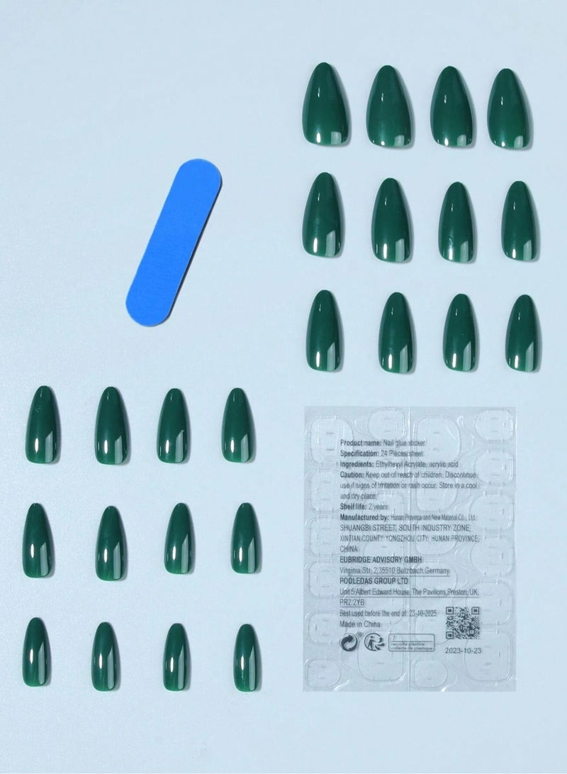National Day Decorations 24 Pieces Dark Green Fake Nails - Elegant Nail Set Suitable for Daily Looks, Occasions and Saudi National Day Celebration - Image 2