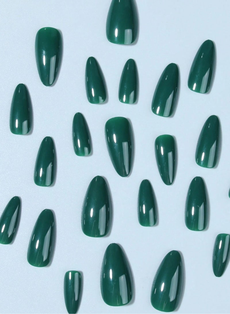 National Day Decorations 24 Pieces Dark Green Fake Nails - Elegant Nail Set Suitable for Daily Looks, Occasions and Saudi National Day Celebration - Image 3