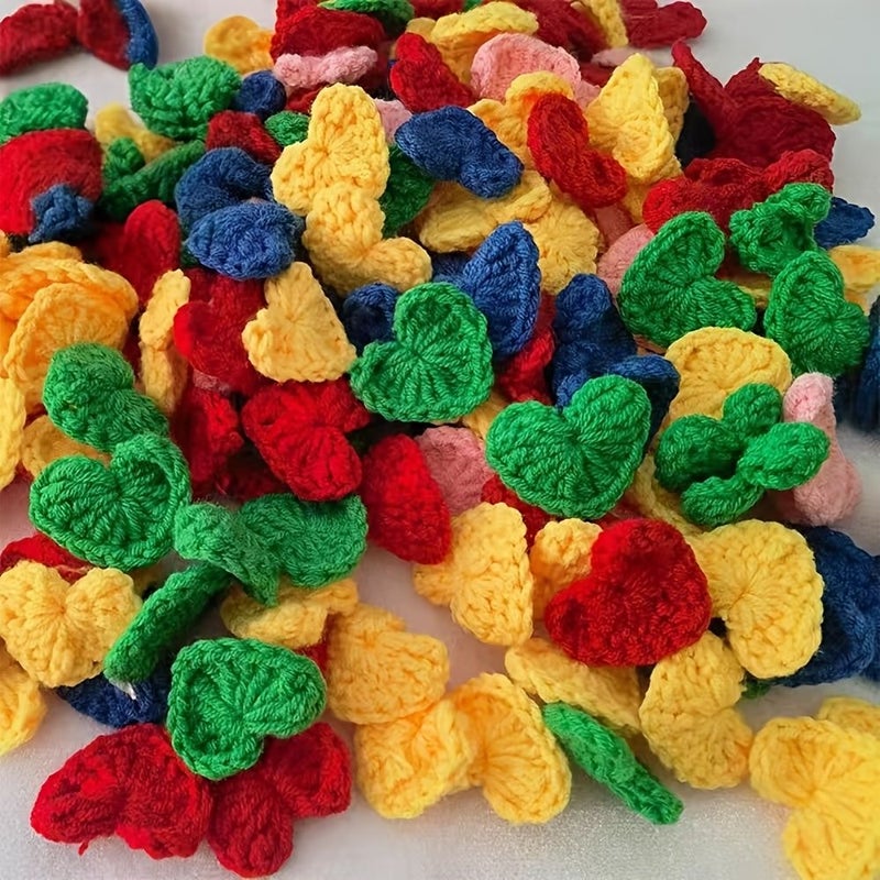30pcs Handmade Crocheted Heart Flower Patches Multicolor Fabric Appliques for Clothing Bags Jewelry DIY Crafts - Image 2