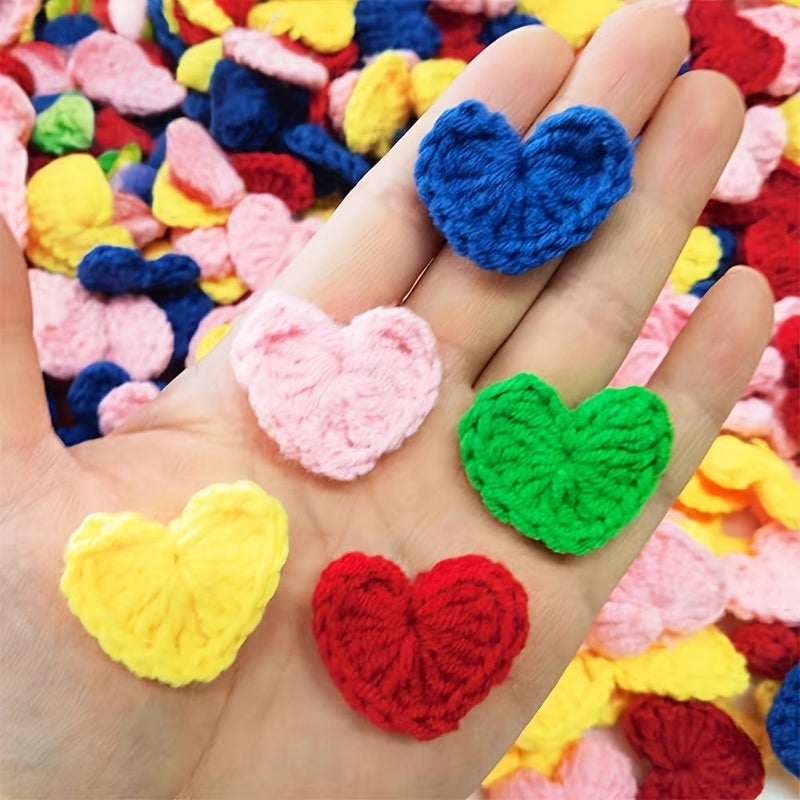 30pcs Handmade Crocheted Heart Flower Patches Multicolor Fabric Appliques for Clothing Bags Jewelry DIY Crafts - Image 4