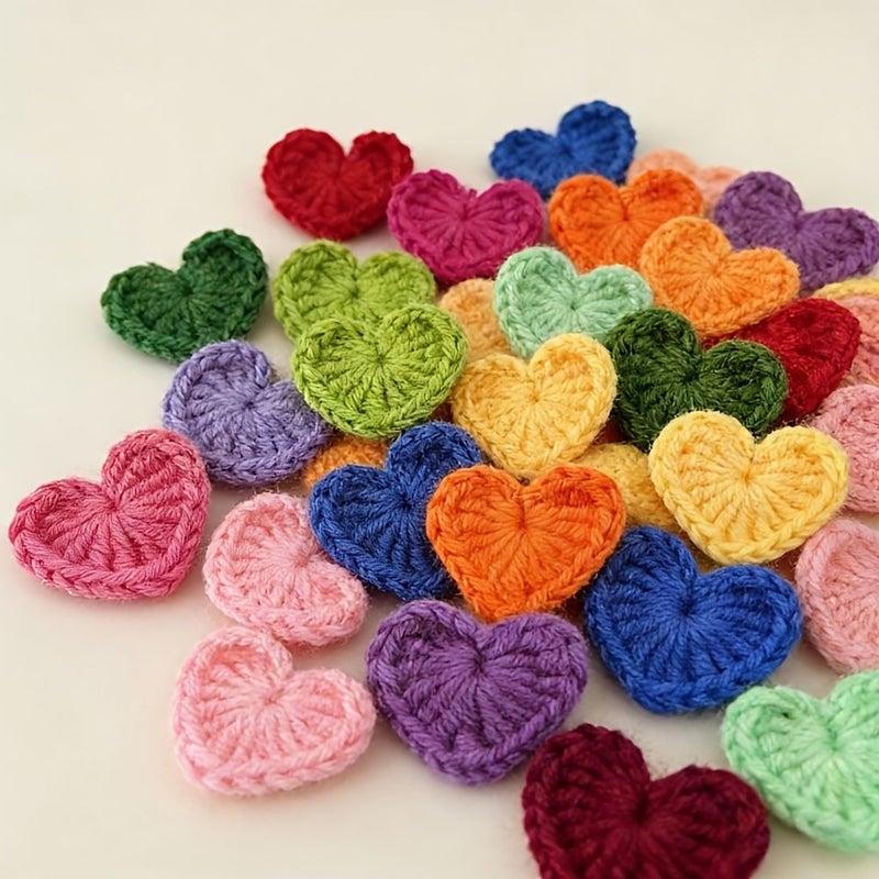 30pcs Handmade Crocheted Heart Flower Patches Multicolor Fabric Appliques for Clothing Bags Jewelry DIY Crafts - Image 1