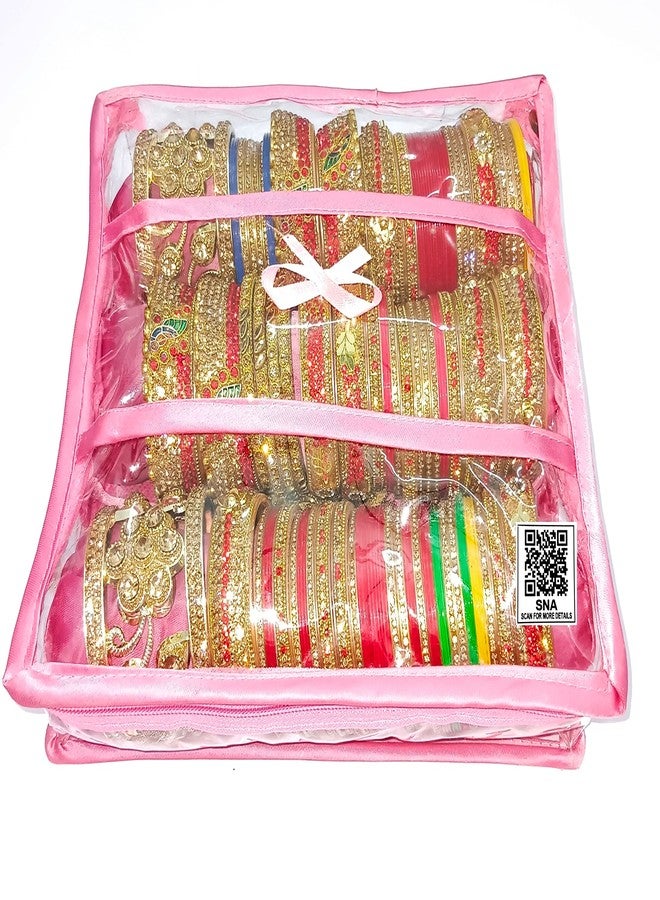 SNA Plastic 3 Rods Bangle Storage Jewellery Vanity Box (Pink) - Image 2