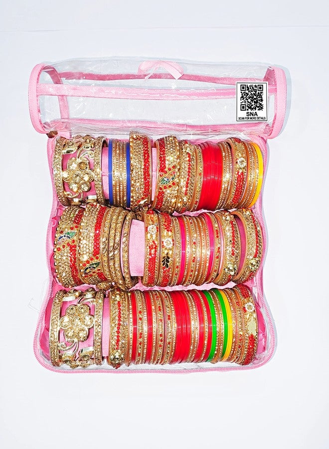 SNA Plastic 3 Rods Bangle Storage Jewellery Vanity Box (Pink) - Image 3