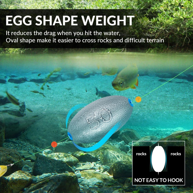 THKFISH مجموعة أوزان الصيد من THKFISH على شكل بيضة 21 قطعة - Image 3