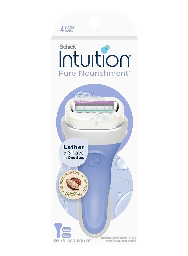 Schick Intuition Pure Nourishment Razors for Women 1 Razor & 2 Intuition Razor Blades Refill with Organic Cocoa Butter - Image 1
