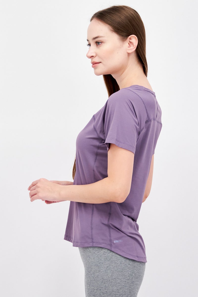 Purple Women Sportswear Fit Short Sleeve Training T-Shirt, Purple - Image 4