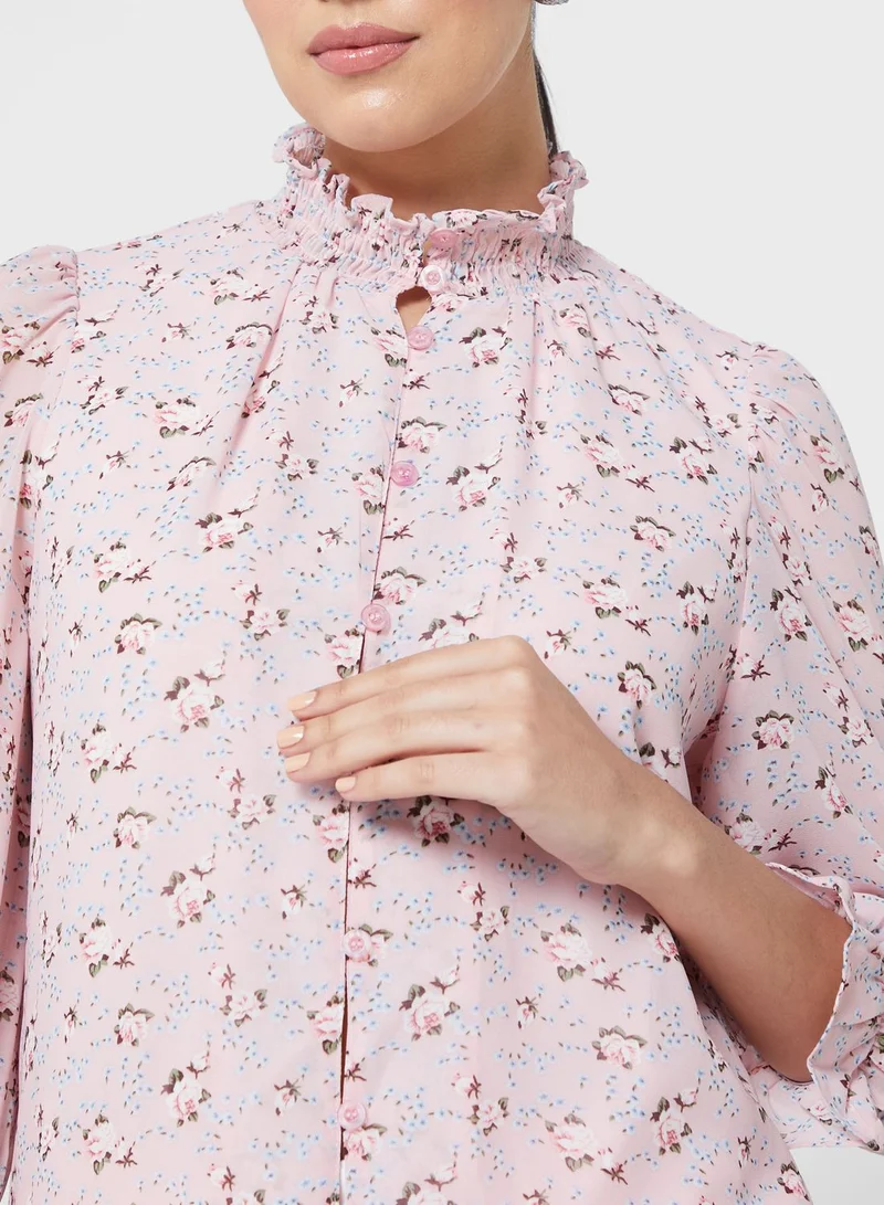 ELLA Ditsy Print High Neck Top