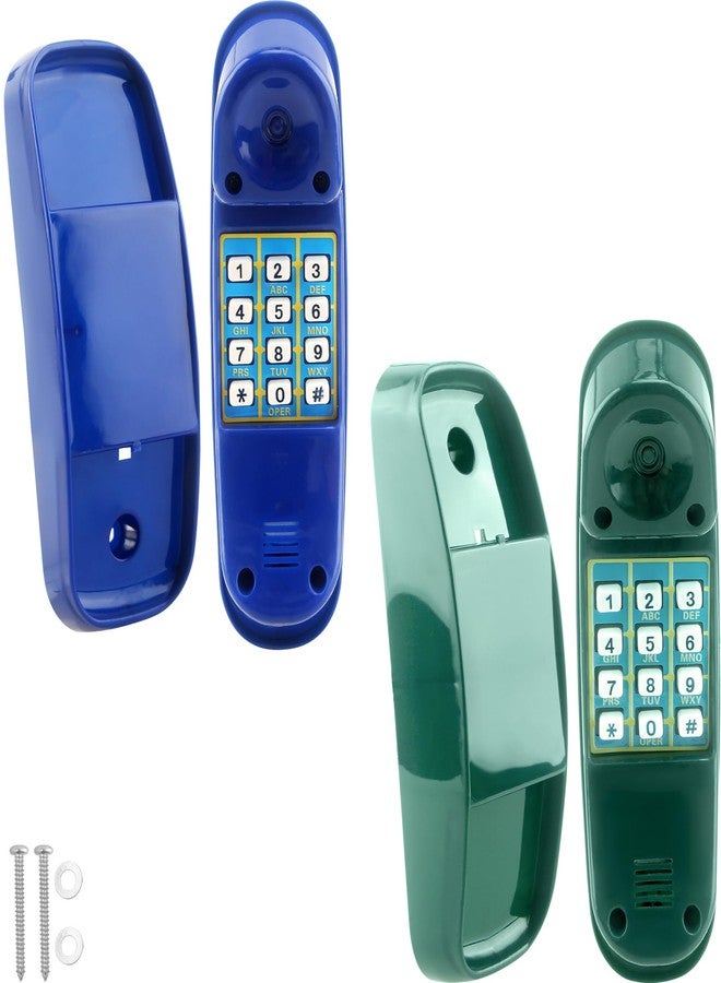 Haconba 2 Pack Swingset Phone Toys Playground Swing Set Telephone Plastic Pretend Play Telephone with Numeric Key for Kids Outdoor Playground Treehouse Accessories (Green, Blue) - Image 1