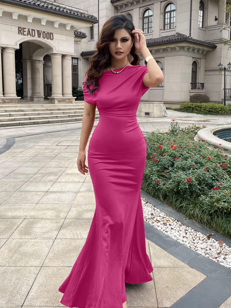 YMDUCH Women's Elegant Sleeveless Off Shoulder Bodycon Long Formal Party Evening Dress Rose - Image 5