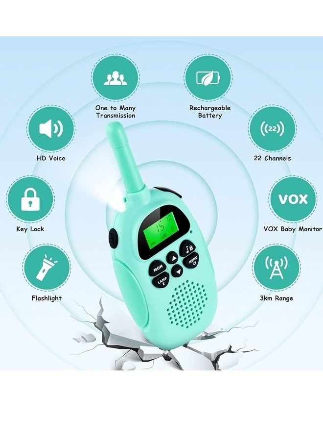 Kid Walkie Talkies Device 2PCS, Up to 3 KM Distance with Rechargeable Battery, Used for Indoor & Outdoor Picnic Camping Survival Riding and Hiking  - Image 2