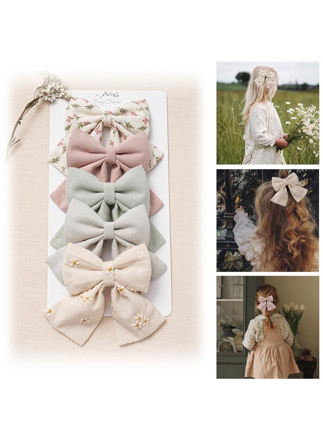 Fancy Clouds Hair Bows with Hair Clips for Girls Toddler Baby,Handmade 5" Flower Print Embroider Big Bows,FANCY CLOUDS Boutique Hair Accessorioes Gifts for School Kids - Image 1