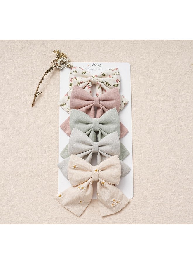 Fancy Clouds Hair Bows with Hair Clips for Girls Toddler Baby,Handmade 5" Flower Print Embroider Big Bows,FANCY CLOUDS Boutique Hair Accessorioes Gifts for School Kids - Image 5
