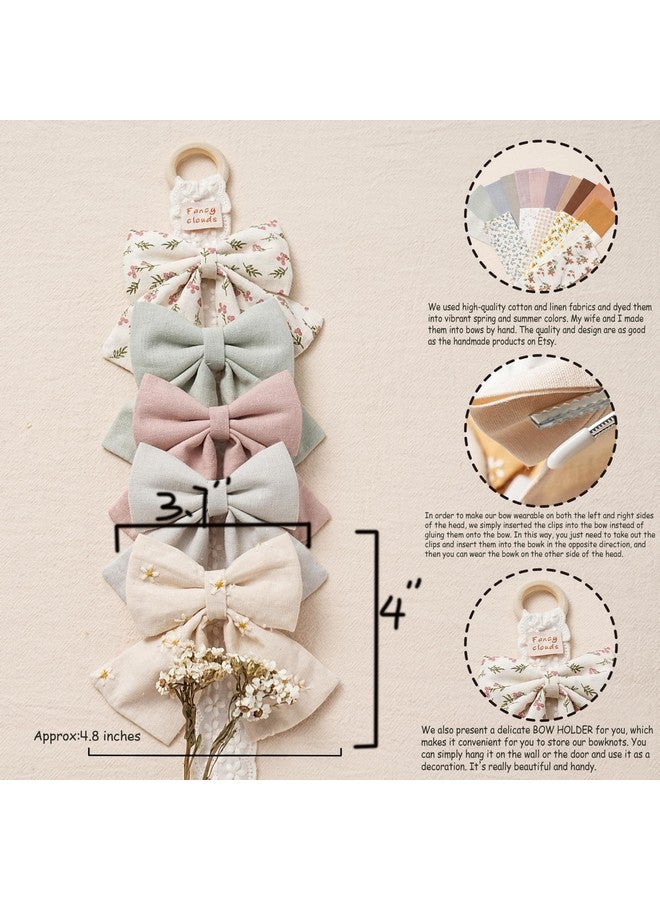 Fancy Clouds Hair Bows with Hair Clips for Girls Toddler Baby,Handmade 5" Flower Print Embroider Big Bows,FANCY CLOUDS Boutique Hair Accessorioes Gifts for School Kids - Image 2