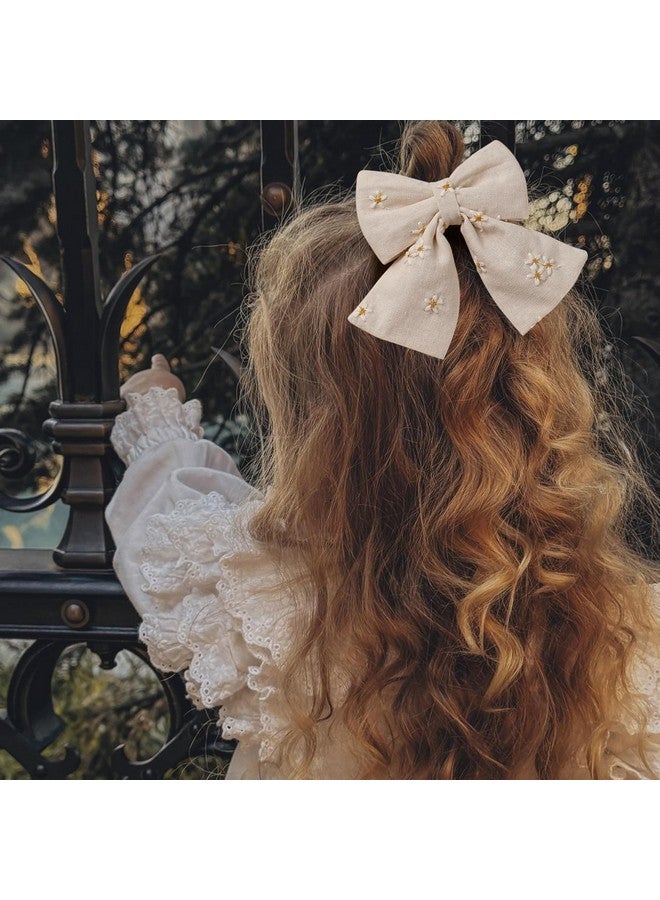 Fancy Clouds Hair Bows with Hair Clips for Girls Toddler Baby,Handmade 5" Flower Print Embroider Big Bows,FANCY CLOUDS Boutique Hair Accessorioes Gifts for School Kids - Image 4