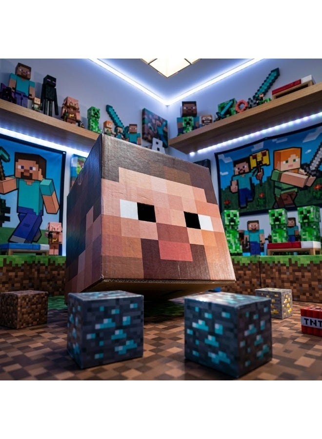 ماين كرافت صندوق ورقي على شكل رأس ستيف من ماين كرافت، غطاء رأس من الكرتون، ملحقات الألعاب، ديكورات الأداء، أدوات الأداء - Image 2