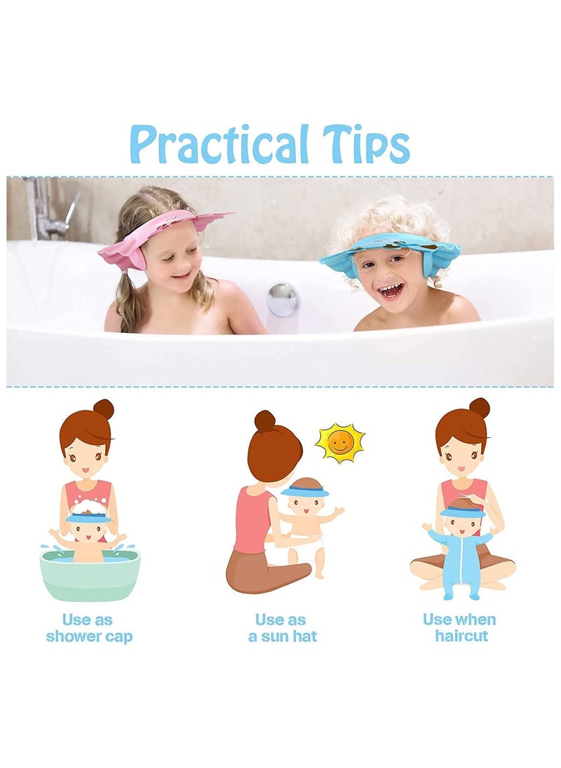 Mr. Penda 3 Pack Baby Shower Cap, Adjustable Silicone Shampoo Visor Bath Hat, Infants Soft Protection Safety, Protect Ear Eye Baby Hair Washing Aids for Baby Toddler Children Kids (Blue Pink Yellow)  - Image 4
