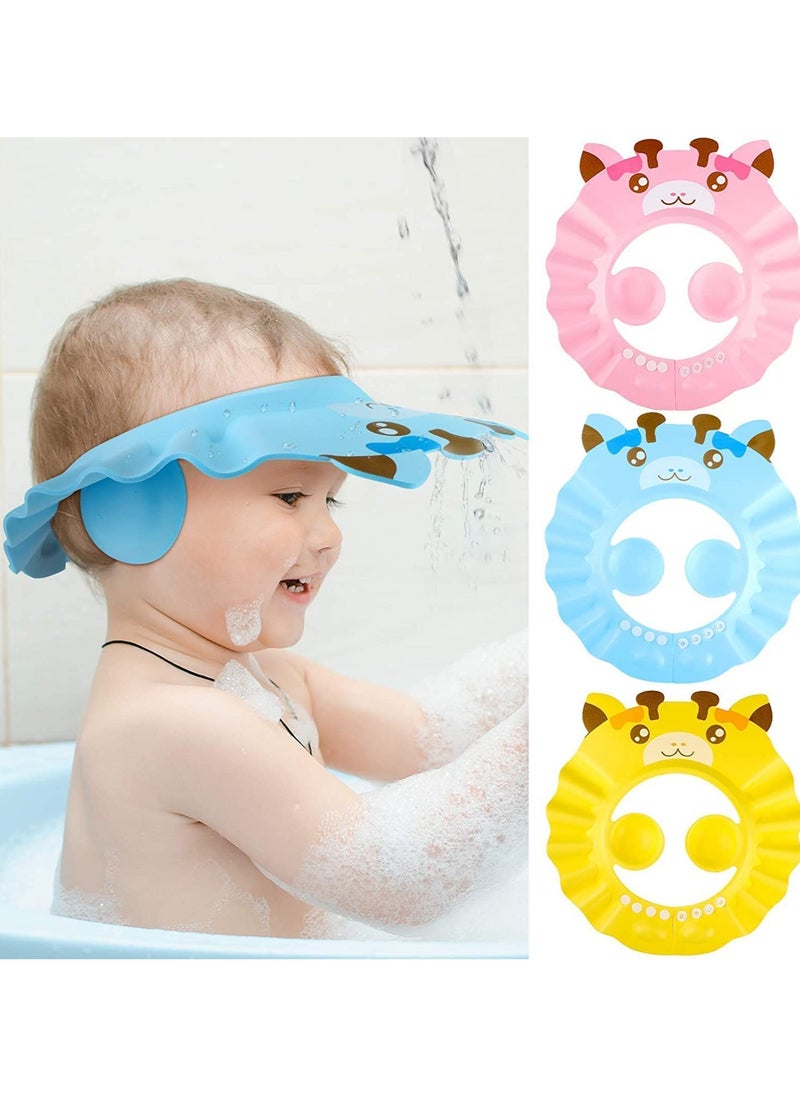 Mr. Penda 3 Pack Baby Shower Cap, Adjustable Silicone Shampoo Visor Bath Hat, Infants Soft Protection Safety, Protect Ear Eye Baby Hair Washing Aids for Baby Toddler Children Kids (Blue Pink Yellow)  - Image 3
