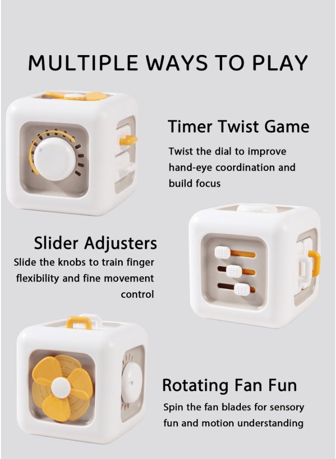 شبيلي مكعب نشاط مونتيسوري تعليمي للأطفال من عمر 12 شهراً فما فوق مفاتيح حسية أزرار مقابض درج مرآة آمنة مادة ABS 9x9x9 سم لعبة محمولة تنمي المهارات الحركية والتنسيق هدية عيد ميلاد للأولاد والبنات WHITE - Image 4