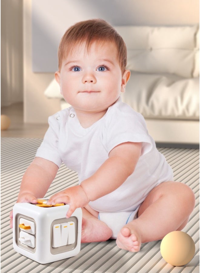 شبيلي مكعب نشاط مونتيسوري تعليمي للأطفال من عمر 12 شهراً فما فوق مفاتيح حسية أزرار مقابض درج مرآة آمنة مادة ABS 9x9x9 سم لعبة محمولة تنمي المهارات الحركية والتنسيق هدية عيد ميلاد للأولاد والبنات WHITE - Image 2