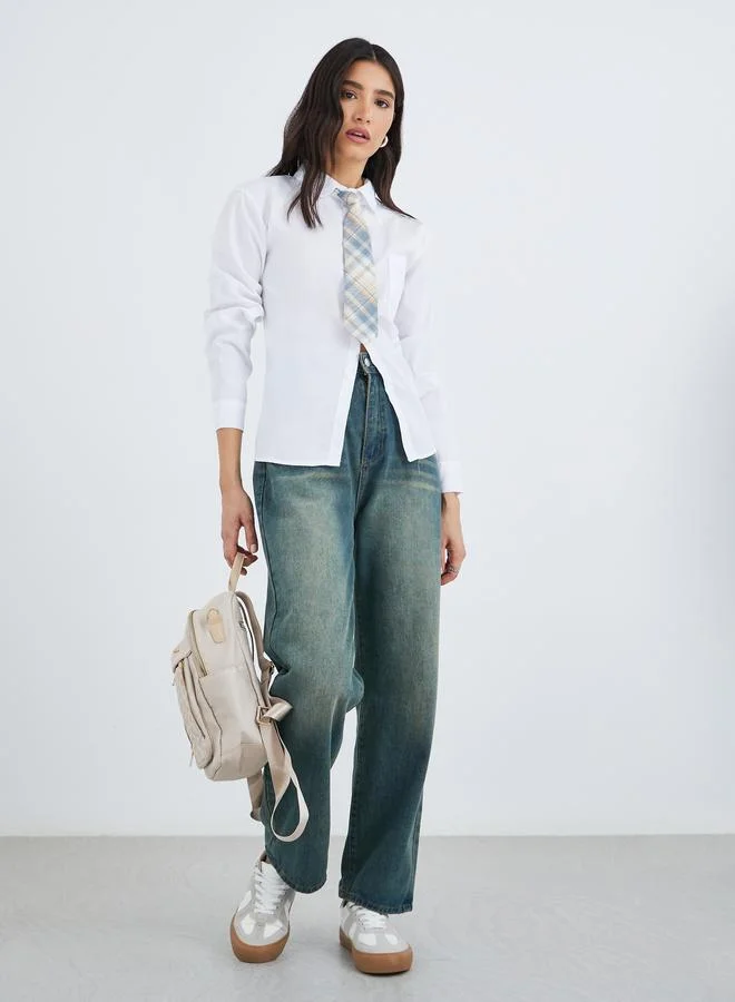 Take Two Take Two Solid Long Sleeves Shirt with Tie