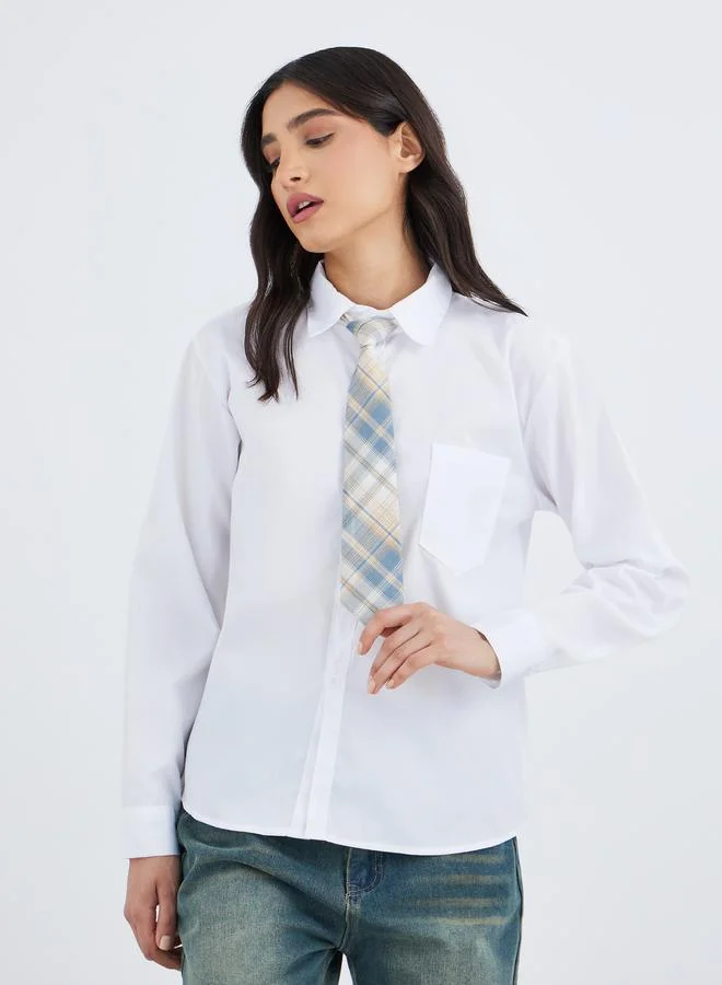 Take Two Solid Long Sleeves Shirt with Tie