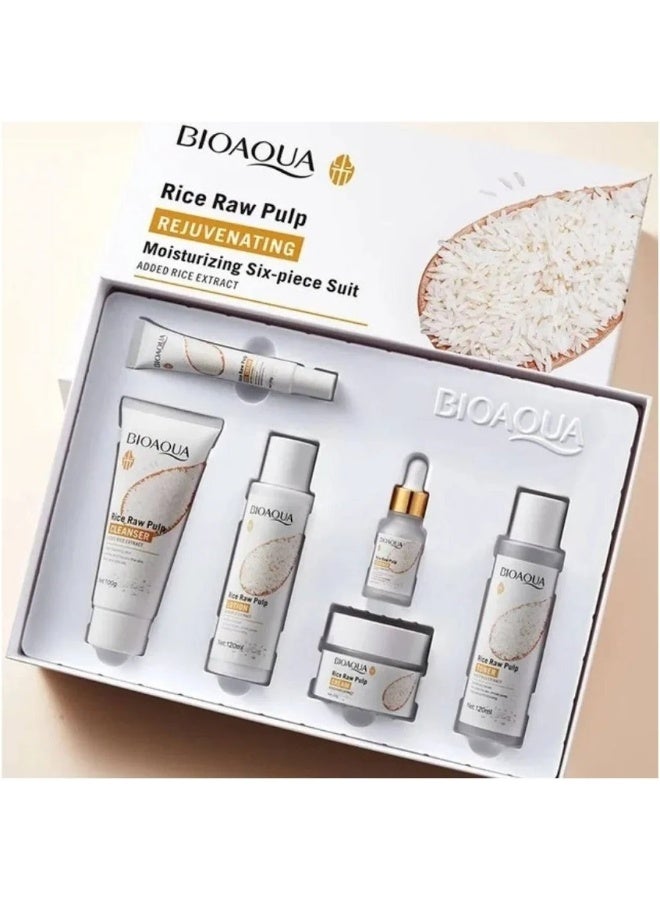 BIOAQUA Rice Raw Pulp Rejuvenating Skincare Set – Moisturizing 6-in-1 Face Care Kit with Rice Extract for Hydrating, Brightening & Nourishing Skin - Image 1