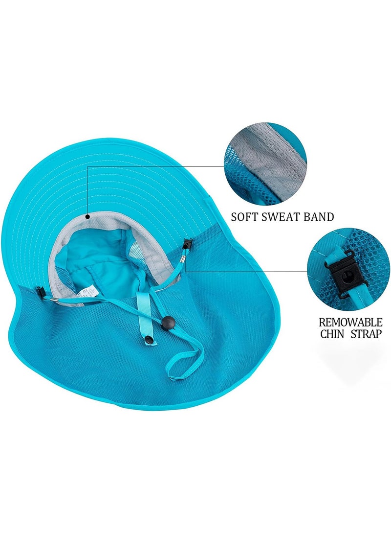 Kids Sun Hat UPF 50+ Boy Girl Protection Hat Wide Brim Beach Hats with Mesh and Adjustable Chin Strap - Image 2