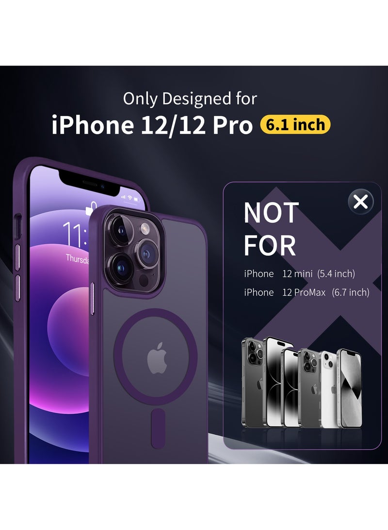 INFOSUN iPhone 12/12 Pro Case Cover Compatible with Magsafe Magnetic Designed Shockproof Case Translucent Matte Protective Cover Back Hard Cases with Magnet for iPhone 12/12 Pro Case Purple - Image 3