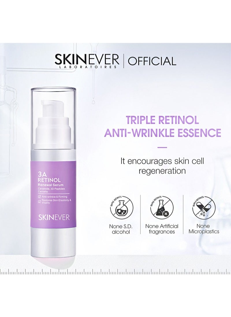 SKIN EVER - 3A Retinol Renewal Serum，Contains Retinol, Acetyl Hexapeptide-1, Centella Asiatica Extract, Ceramide, Anti-Aging, Reducing Facial Wrinkles, Improving Skin Elasticity And Firmness (20ml) - Image 1
