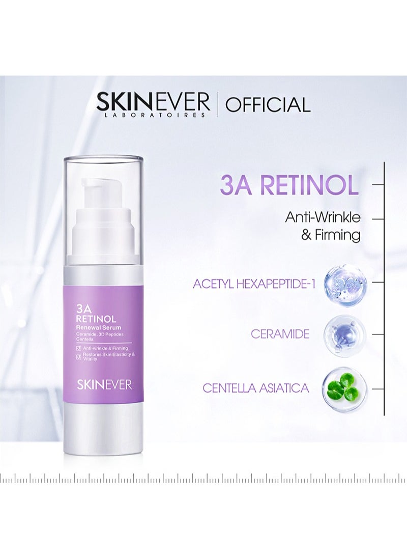 SKIN EVER - 3A Retinol Renewal Serum，Contains Retinol, Acetyl Hexapeptide-1, Centella Asiatica Extract, Ceramide, Anti-Aging, Reducing Facial Wrinkles, Improving Skin Elasticity And Firmness (20ml) - Image 1