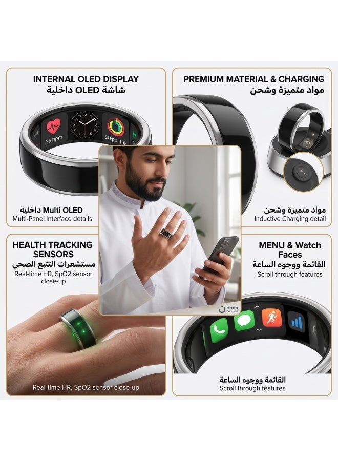 AirYoung Smart Ring Fitness for Men Women, Health Sleep Heart Rate Oxygen Smart Ring ,IP67 Waterproof Bluetooth Rings Injection Glue CYFIT Sports Smart Ring - Image 3